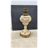 Image 6 : Antique Oil Lamps Including Frosted Glass Iris Lamp and Hand-Painted Floral Ceramic Lamp