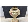 Image 8 : Antique Oil Lamps Including Frosted Glass Iris Lamp and Hand-Painted Floral Ceramic Lamp
