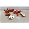 Image 1 : Vintage Tomato-Shaped Red Ceramic Tea Set with Teapots, Cups, Shakers, Creamer, and More