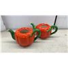 Image 2 : Vintage Tomato-Shaped Red Ceramic Tea Set with Teapots, Cups, Shakers, Creamer, and More