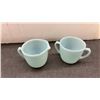 Image 2 : Vintage Fire King: Turquoise Opalware Creamer and Sugar Set (Small Chip on Creamer) & Three Clear
