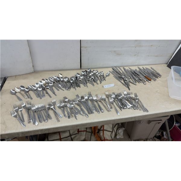 Large Assorted Collection of Stainless Steel and Silver-Plated Flatware, Spoons