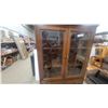 Image 3 : Traditional Dark Wood Corner China Cabinet with Diamond-Grid Glass Doors, Drawer, and Lower Cabinet