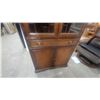 Image 4 : Traditional Dark Wood Corner China Cabinet with Diamond-Grid Glass Doors, Drawer, and Lower Cabinet