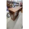 Image 4 : Oak Wooden Media Console with Two Glass-Front Cabinets and Central Arched Shelving Unit
