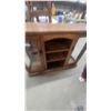 Image 6 : Oak Wooden Media Console with Two Glass-Front Cabinets and Central Arched Shelving Unit