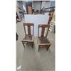 Image 1 : Pair of Vintage Oak Dining Chairs With Studded Leather Seats and Slatted Backrests