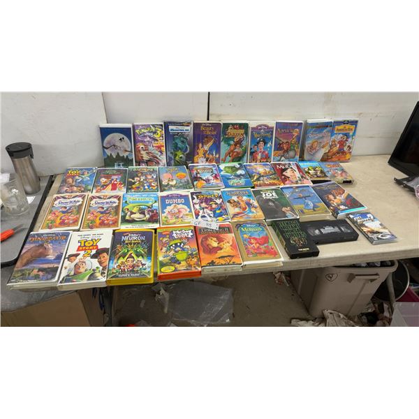 Large Lot of Children's VHS Tapes Including Disney Toy Story, Shrek, Snow White, Dumbo and More