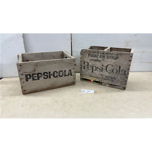 Vintage Pepsi-Cola Wooden Crates Including Fountain Syrup Crate and Assorted Pepsi Bottles