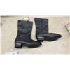 Image 4 : Two Pairs of Black Leather Women's Mid-Calf Boots with Block Heels and Side Zippers, Sz 9.5