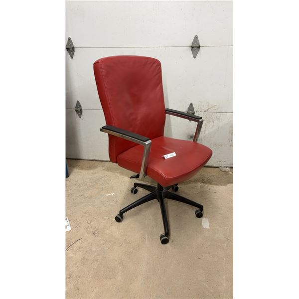 Senator Profile Executive Office Chair with Red Leather Style Upholstery and Chrome Loop Armrests