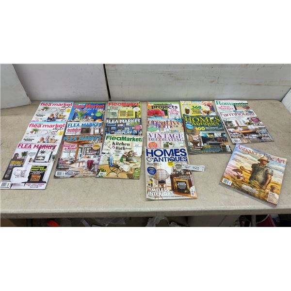 Collection of Home Decor and Antique Magazines Including Flea Market Style, Homes and More