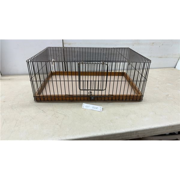 Vintage Rectangular Wire Small Animal or Bird Cage with Wooden Base Tray and Hinged Door