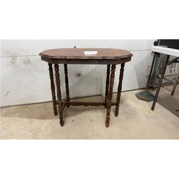 Antique Dark Brown Wooden Console Table With Octagonal Top and Turned Legs, 29 x 32 x 19"