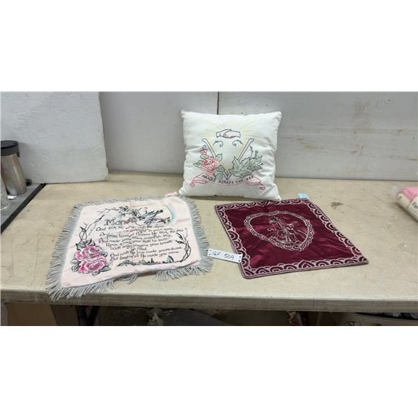 Vintage Decorative Textiles Including "Hands Across the Sea & Mother Poem Pillow Slip Cover
