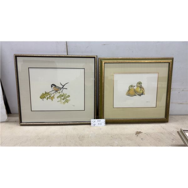 Two Framed Pictures Chickadee on Oak Branch and Ducklings, By J. Carson Signed, 20 x 22"