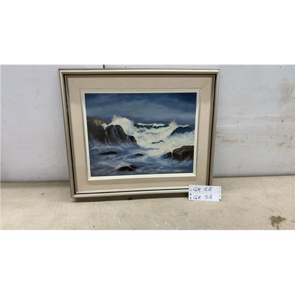 Framed Seascape Oil Painting of Waves Crashing on Rocks, Signed by Joyce Carter, 16 x 19"
