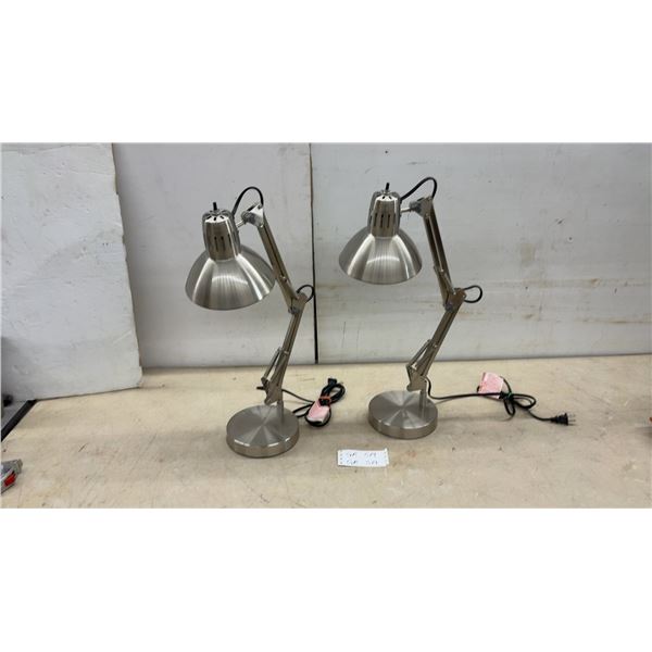 Pair of IKEA Forså Adjustable Arm Work Desk Lamps in Nickel-Plated Brushed Steel Finish