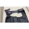 Image 2 : HJC Apparel Black Leather Motorcycle Chaps, Size Small, Buckle and Lace Waist