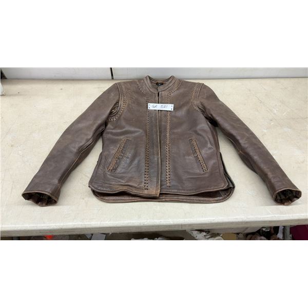 Screaming Eagle Cuir Leather Ladies Distressed Brown Motorcycle Jacket, Size Medium
