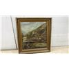 Image 9 : Framed "Crossing the Ford" Pastoral Landscape Painting on Devoe Academy Board, Circa 1930s