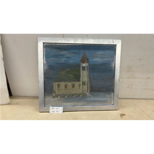 Alice Stevens Oil Painting, Knox-Zion Presbyterian Church in Carberry, Manitoba, Silver Frame