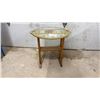 Image 1 : Hand-Painted Folk Art Wooden Drop-Leaf Accent Table with Handles and Lower Shelf