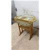 Image 5 : Hand-Painted Folk Art Wooden Drop-Leaf Accent Table with Handles and Lower Shelf