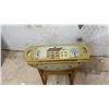 Image 7 : Hand-Painted Folk Art Wooden Drop-Leaf Accent Table with Handles and Lower Shelf