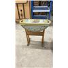 Image 8 : Hand-Painted Folk Art Wooden Drop-Leaf Accent Table with Handles and Lower Shelf