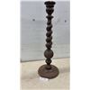 Image 1 : Antique Turned Wood Barley Twist Candlestick Holder With Ribbed Sphere and Stepped Base, 34" Tall