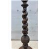 Image 4 : Antique Turned Wood Barley Twist Candlestick Holder With Ribbed Sphere and Stepped Base, 34" Tall