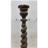 Image 5 : Antique Turned Wood Barley Twist Candlestick Holder With Ribbed Sphere and Stepped Base, 34" Tall