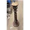 Image 6 : Antique Turned Wood Barley Twist Candlestick Holder With Ribbed Sphere and Stepped Base, 34" Tall