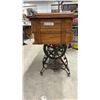 Image 12 : Antique Raymond Treadle Sewing Machine Cabinet With Carved Oak and Cast Iron Base