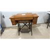 Image 1 : Antique Raymond Treadle Sewing Machine Cabinet With Carved Oak and Cast Iron Base