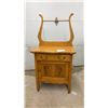Image 1 : Antique Wooden Washstand, Carved Scroll Cabinet Doors, 29 x 26 x 18" Plus Harp