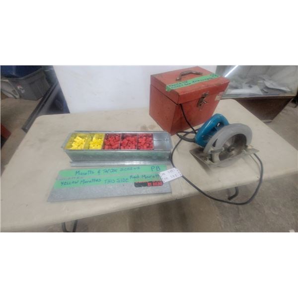 Makita Corded Circular Saw with Yellow and Red Marettes, Tapcon Screws and More