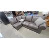 Image 1 : Taupe Leather-Look Sectional Sofa with Nailhead Trim and More 100""One Way and 64" the Other Way