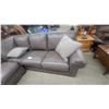Image 3 : Taupe Leather-Look Sectional Sofa with Nailhead Trim and More 100""One Way and 64" the Other Way