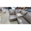 Image 4 : Taupe Leather-Look Sectional Sofa with Nailhead Trim and More 100""One Way and 64" the Other Way