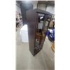 Image 2 : Dark Brown Wooden Corner Display Cabinet with Two Glass Doors and Two Drawers 66 x 26 x 16"