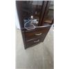 Image 5 : Dark Brown Wooden Corner Display Cabinet with Two Glass Doors and Two Drawers 66 x 26 x 16"