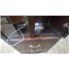 Image 6 : Dark Brown Wooden Corner Display Cabinet with Two Glass Doors and Two Drawers 66 x 26 x 16"