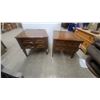 Image 1 : Pair of Vintage Wooden End Tables With Faux Drawer Fronts and Brass Bamboo-Style Pulls