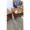 Image 4 : Pair of Vintage Wooden End Tables With Faux Drawer Fronts and Brass Bamboo-Style Pulls