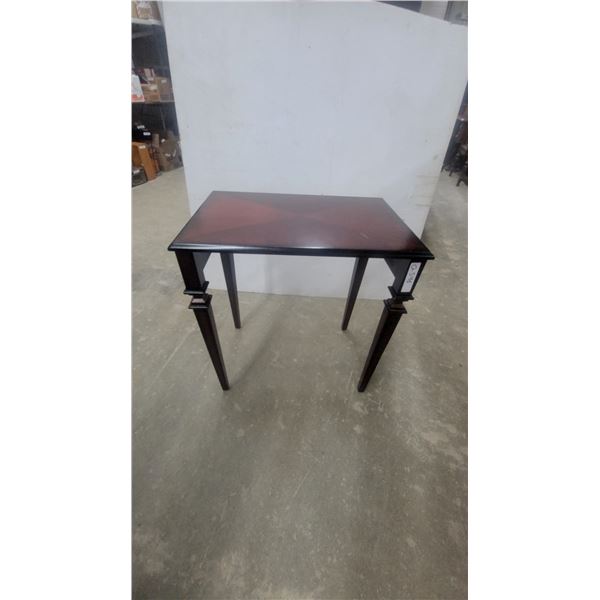 Mahogany Finished Wooden Accent Table with Starburst Veneer Top and Tapered Legs 26"16"24"