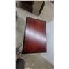 Image 3 : Mahogany Finished Wooden Accent Table with Starburst Veneer Top and Tapered Legs 26"16"24"