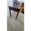 Image 4 : Mahogany Finished Wooden Accent Table with Starburst Veneer Top and Tapered Legs 26"16"24"
