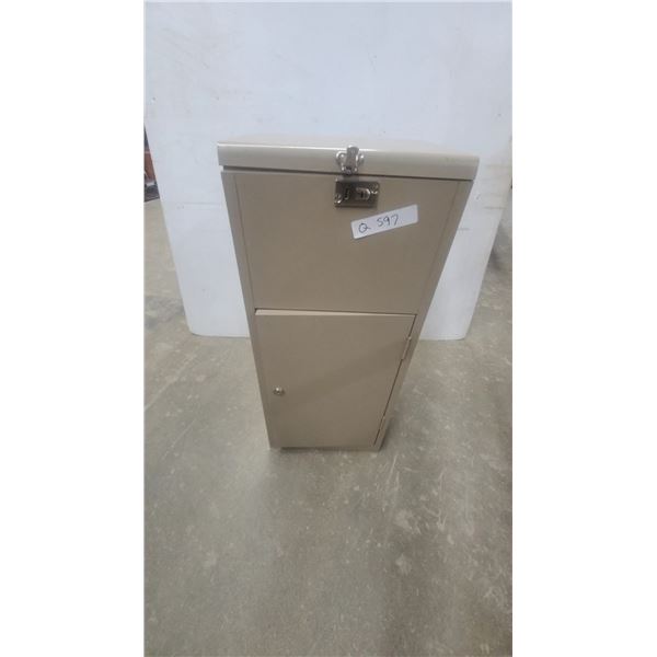 Two-Tier Lockable Metal Storage Cabinet with Hinged Lid and Lower Door 29 x 13 x 10"